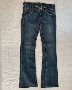Amethyst Jeans Womens 5 Low Rise Bootcut Y2K Flap Pocket Denim AS IS Holes Hem